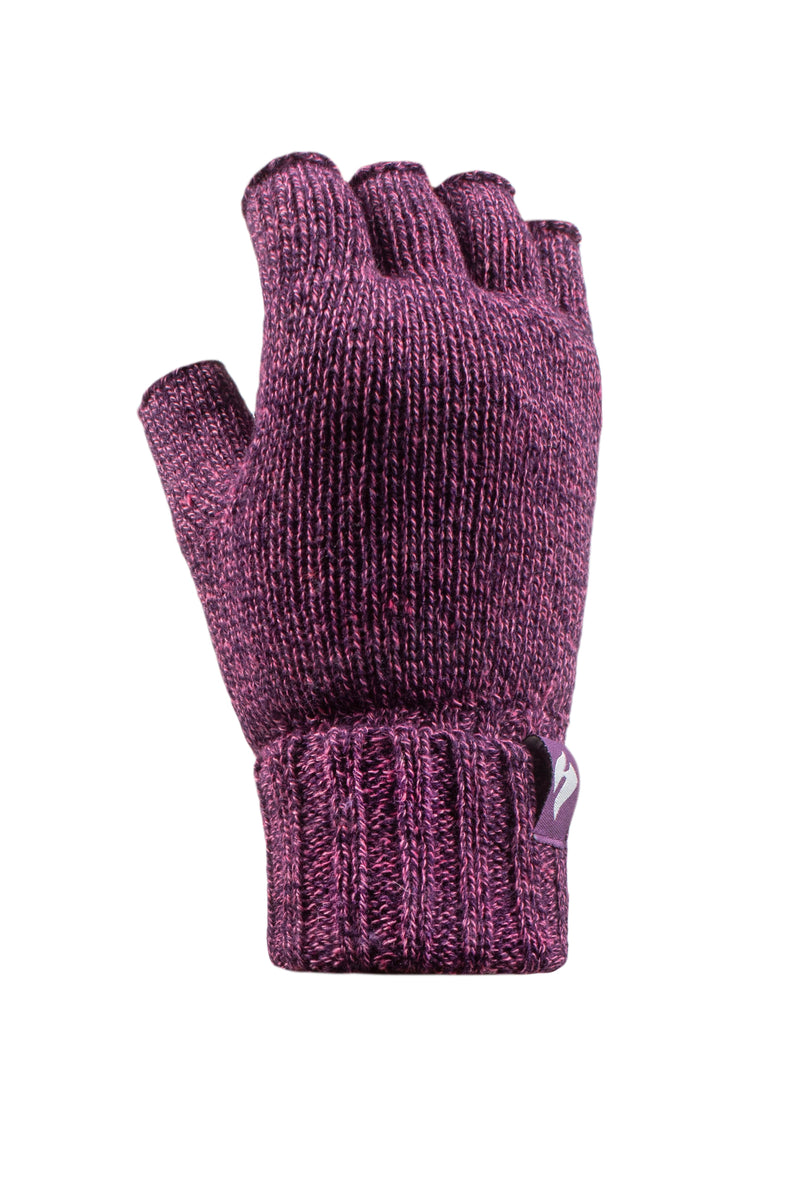 Ladies Plain Fingerless Gloves Purple Twist Heat Holders