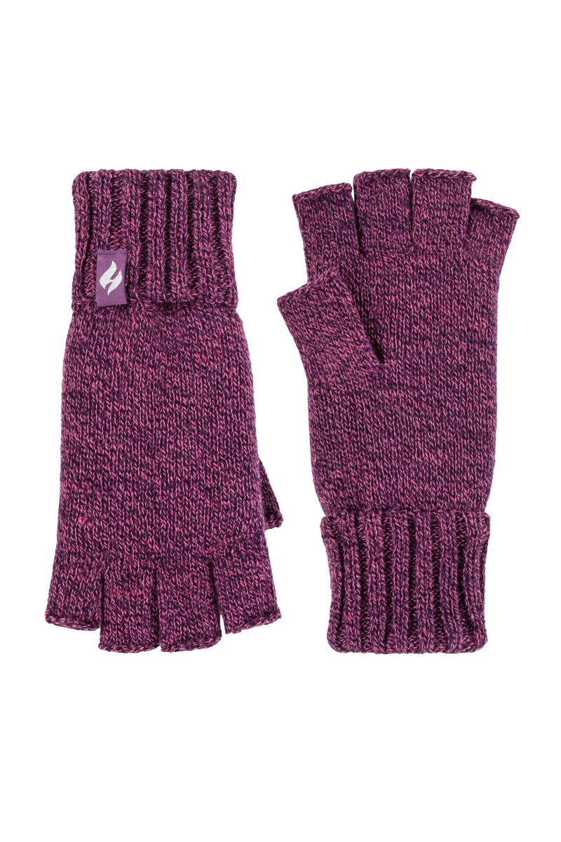 Ladies Plain Fingerless Gloves Purple Twist Heat Holders