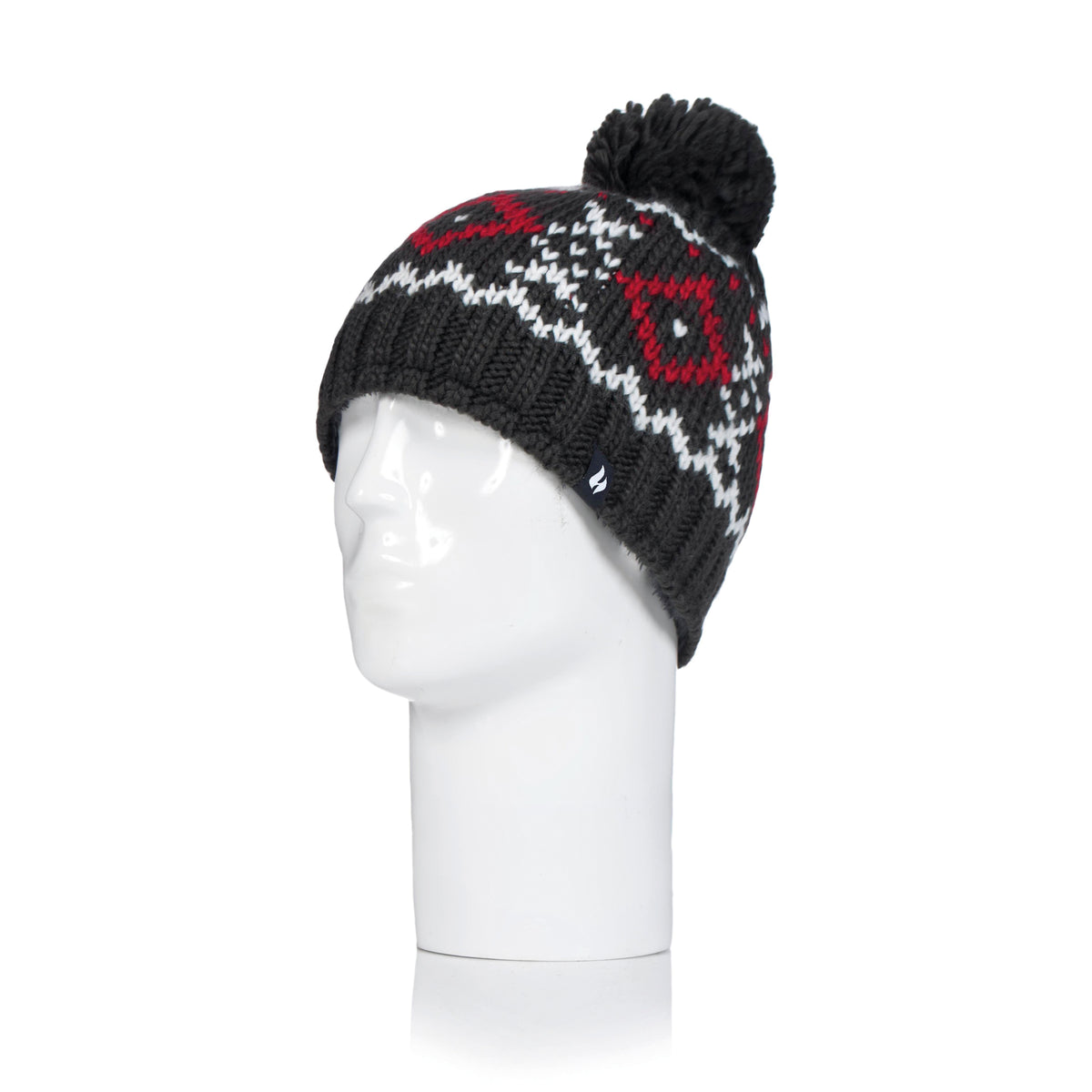 Mens Helsinki Bobble Hat Charcoal Red – Heat Holders - Main Image