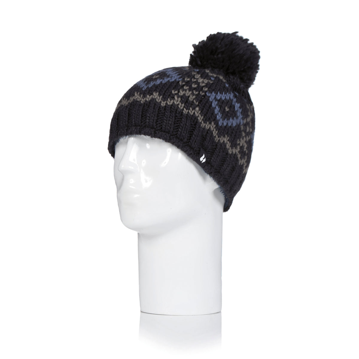 Mens Helsinki Bobble Hat Black Blue – Heat Holders
