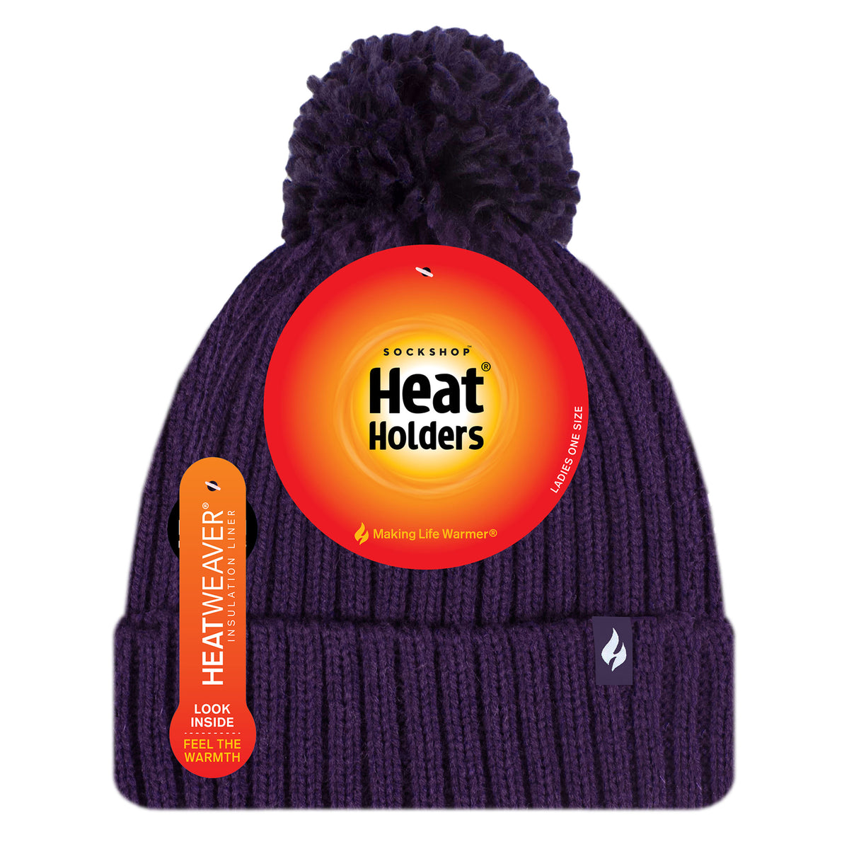Ladies Arden Pom Pom Hat Purple – Heat Holders