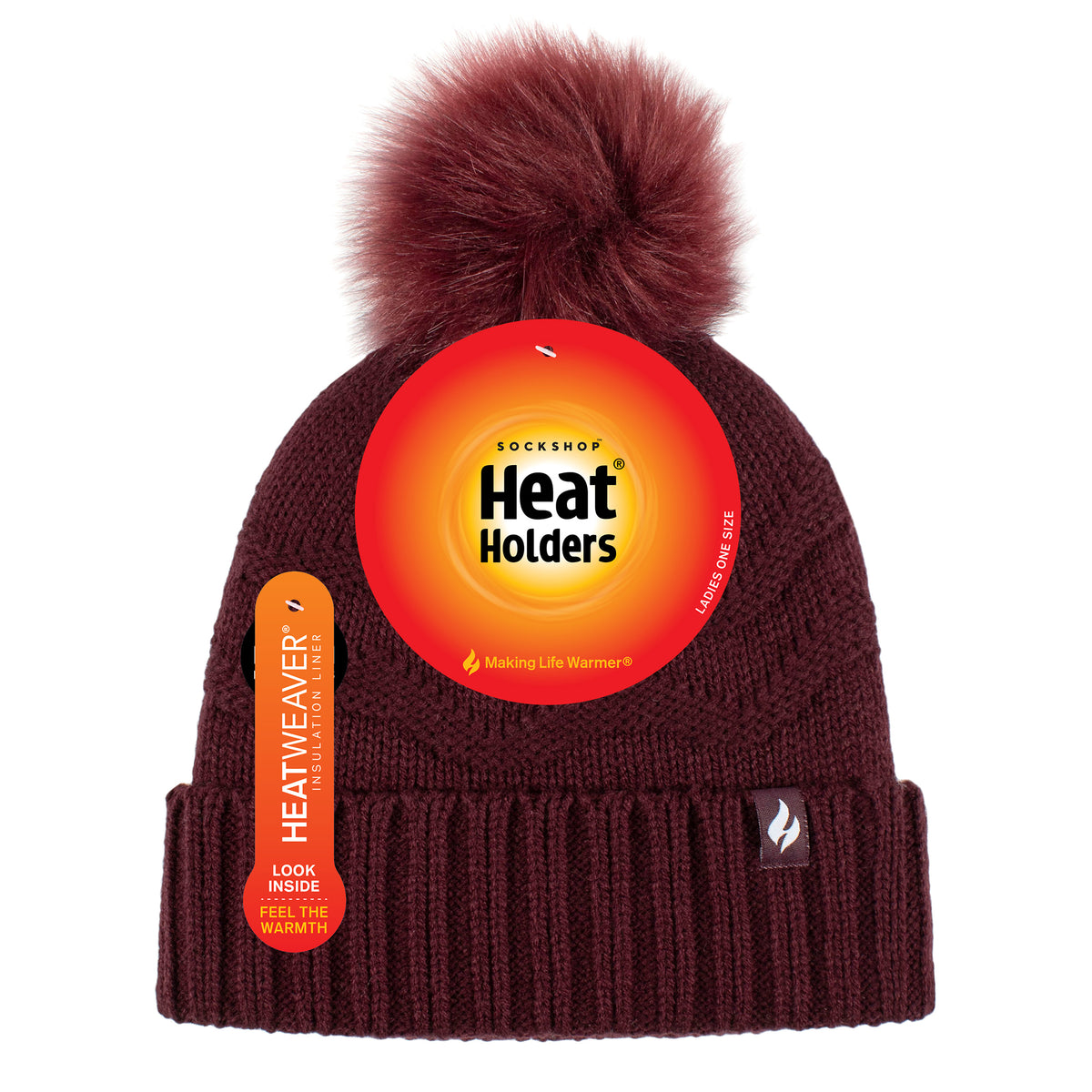 Ladies Cotswold Pom Pom Hat Wine – Heat Holders