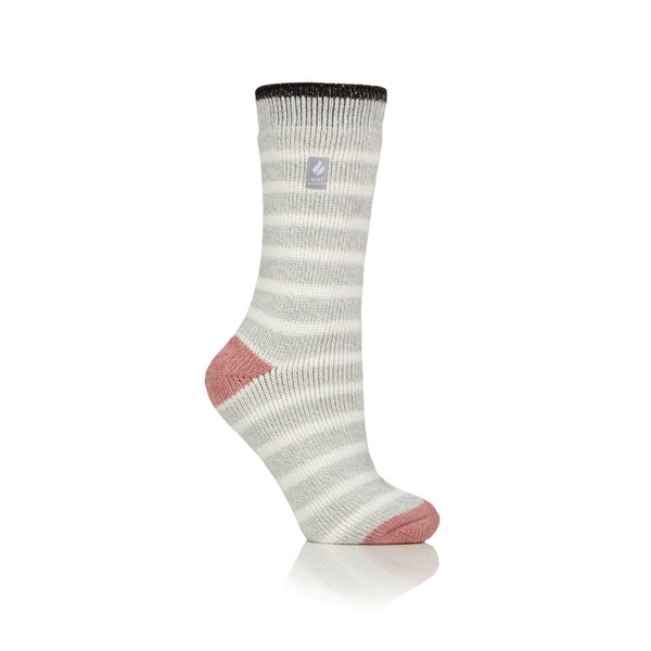Ladies Original Amara Two Tone Stripe Socks - Light Grey & Muted Coral