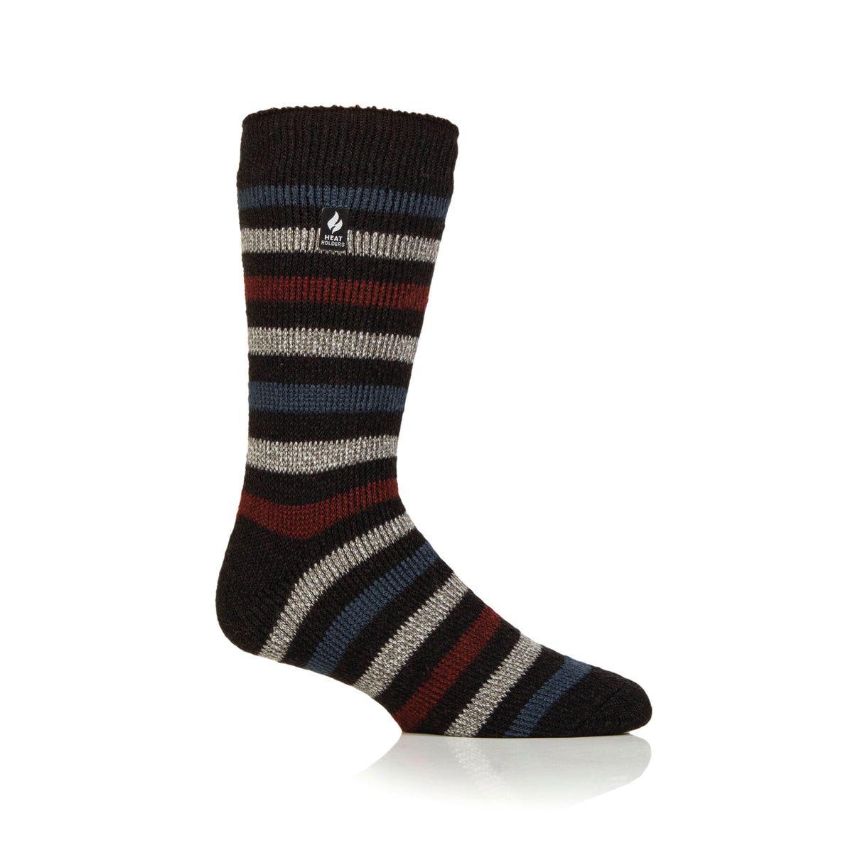 Mens Lite Split Medium Stripe Socks CharcoalMustard Heat Holders