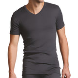 Mens Thermal V Neck Short Sleeve Top - Charcoal