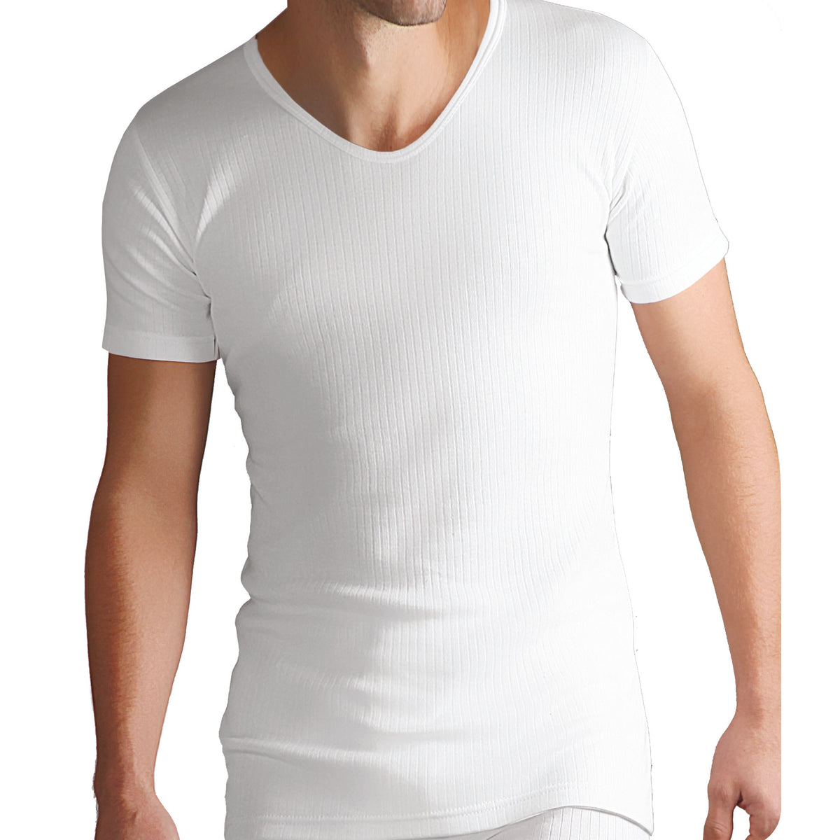 Mens Thermal V Neck Short Sleeve Top White Heat Holders