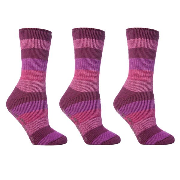 Special Offer 3 Pairs Kids Thermal Slipper Socks - Fuchsia Stripe