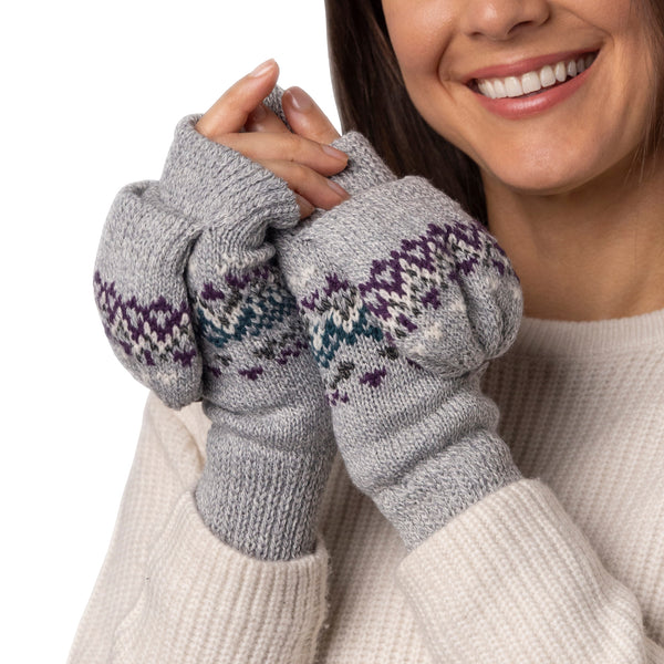Ladies Heather Converter Mittens - Light Grey