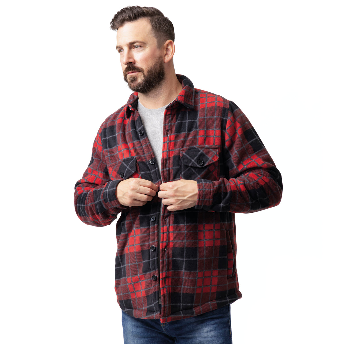Mens Plaid Lumberjack Shirt Jacket Crimson Black1