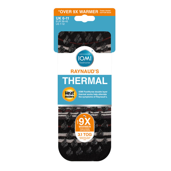 Mens IOMI Dual Layer Raynaud's Slipper Socks - Black Stripe