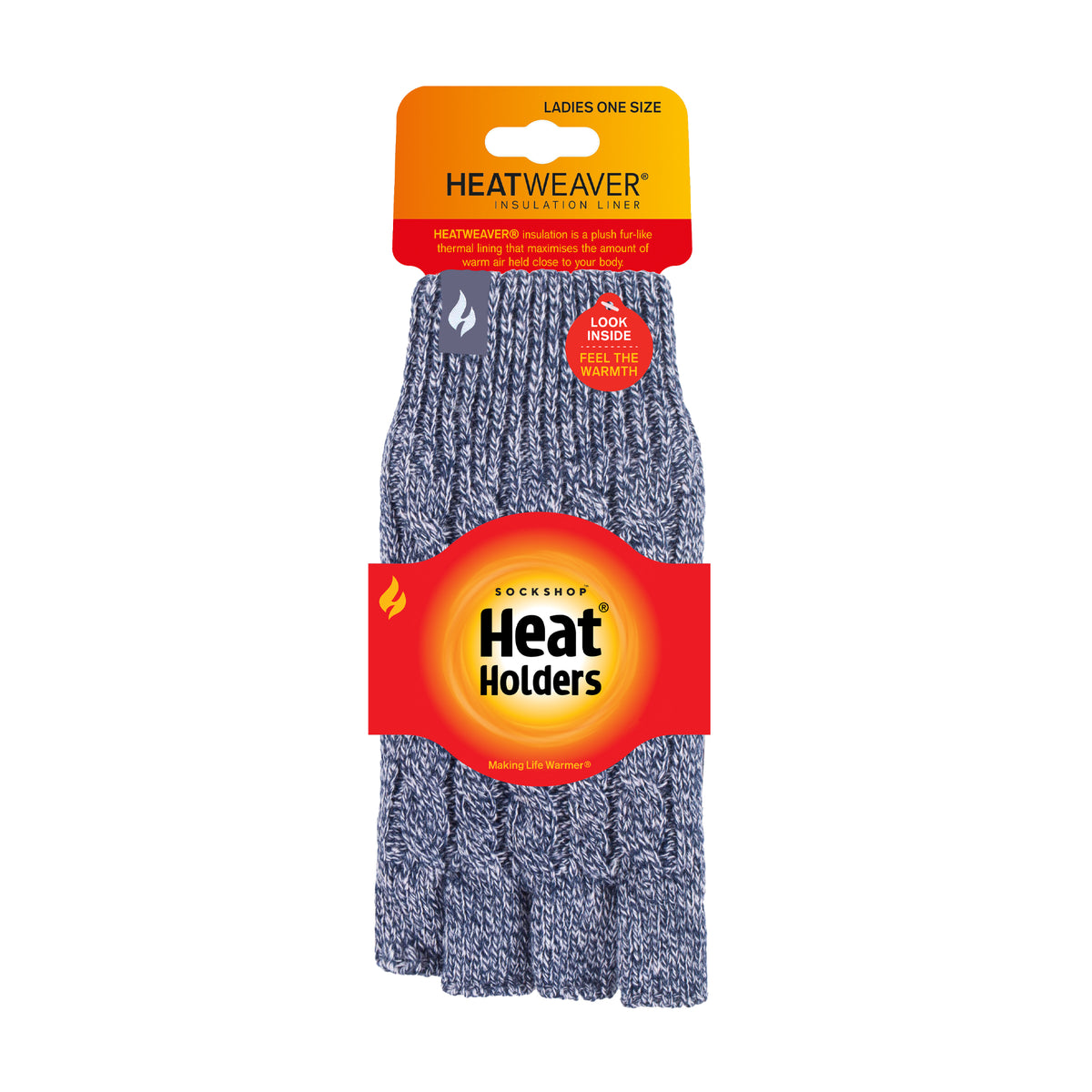 Ladies Ayla Cable Fingerless Gloves - Navy Twist – Heat Holders