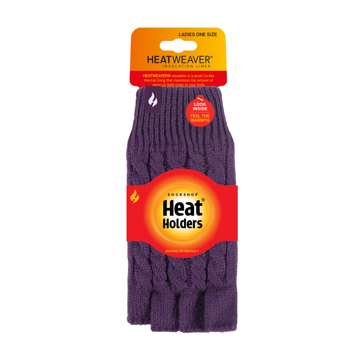 Ladies Ayla Cable Fingerless Gloves Purple – Heat Holders