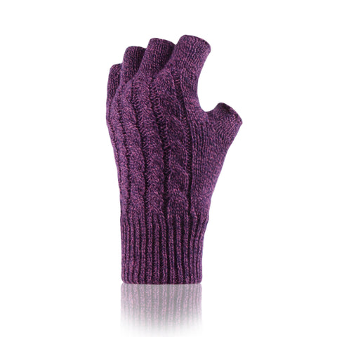 Ladies Ayla Cable Fingerless Gloves - Purple Twist