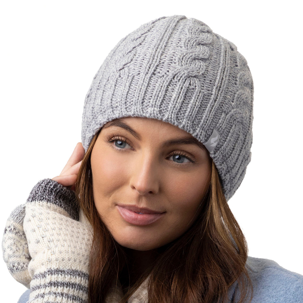 Ladies Thermal Hat, Mittens and Neck Warmer Bundle - Light Grey