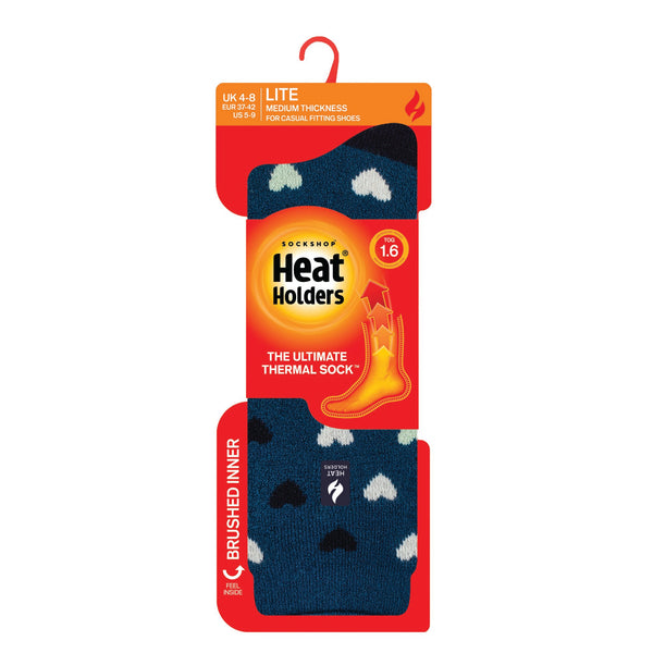 Ladies Lite Jasmine Socks - Dark Teal & Navy Hearts