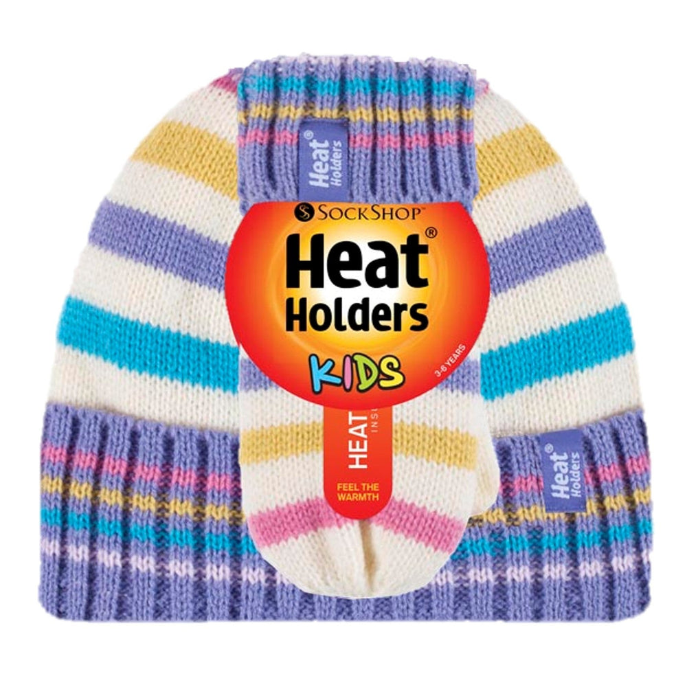 Kids Turn Over Hat & Mittens - Cream Stripe