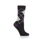 Ladies Ultra Lite Valletta Argyle Socks - Black & Purple