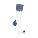 Ladies Ultra Lite Long Ski & Snow Sports Socks - Cream & Blue Zig Zag