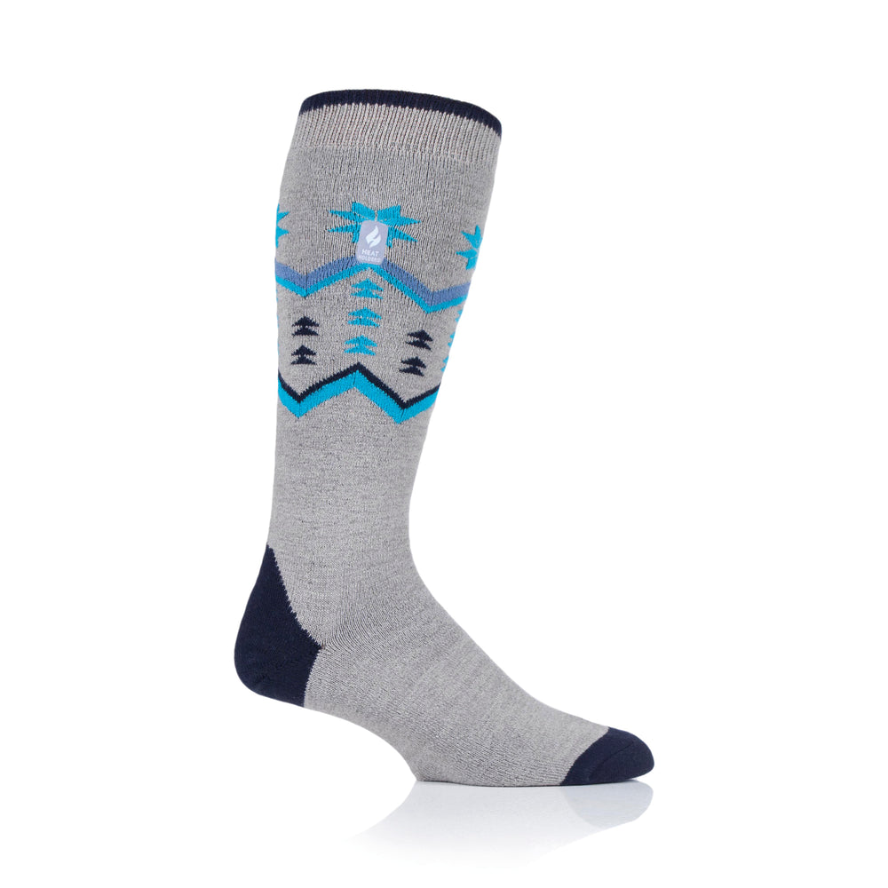 Mens Ultra Lite Long Ski & Snow Sports Socks - Grey Fairisle