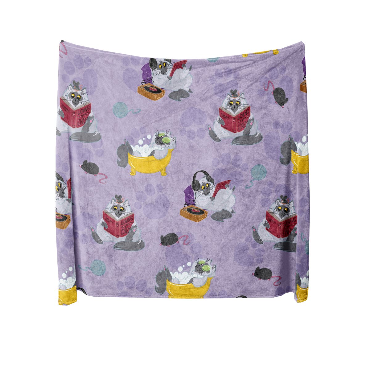 Oversized Fleece Thermal Blanket Lilac Cat Design Heat Holders
