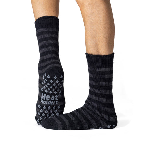 Mens Original Thermal Slipper Socks - Black & Charcoal Stripe