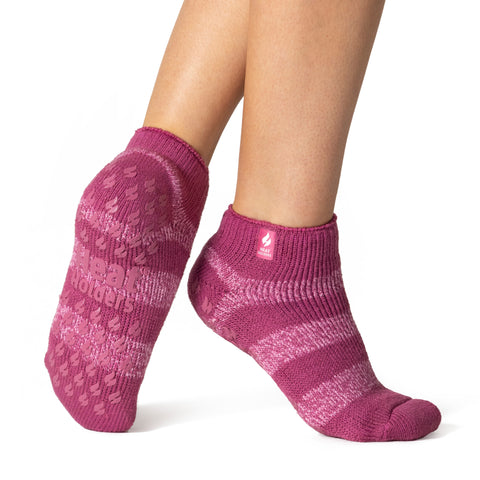 Ladies Original Valencia Stripe Ankle Slipper Socks - Muted Pink