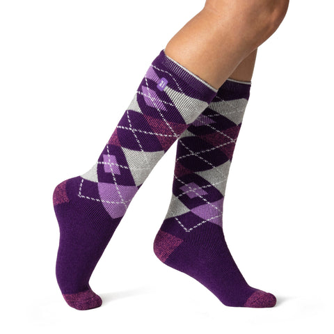 Ladies Lite Mahonia Long Socks - Purple Argyle