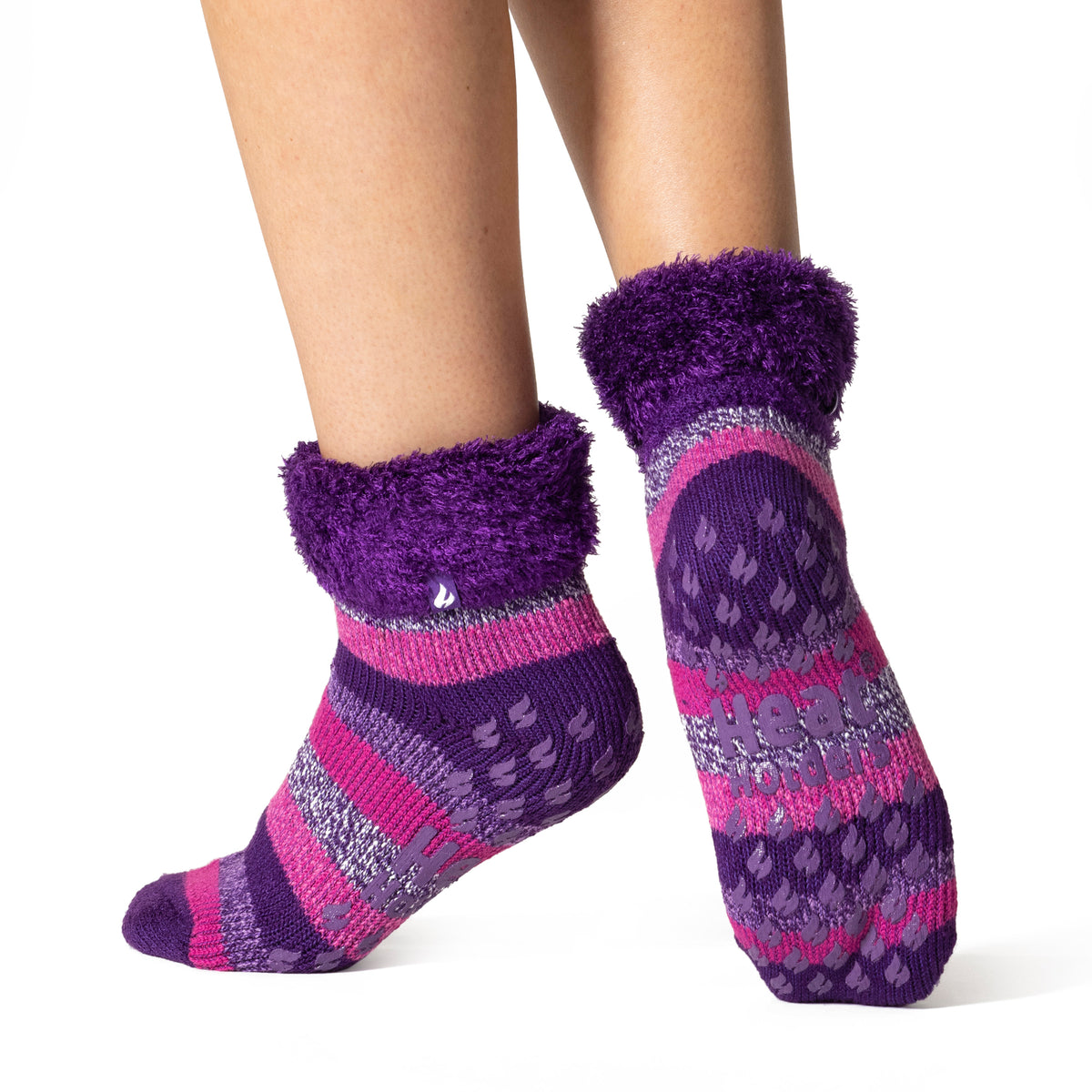 Ladies Original Jo Lounge Socks with Turnover Top - Pink & Purple – Heat  Holders