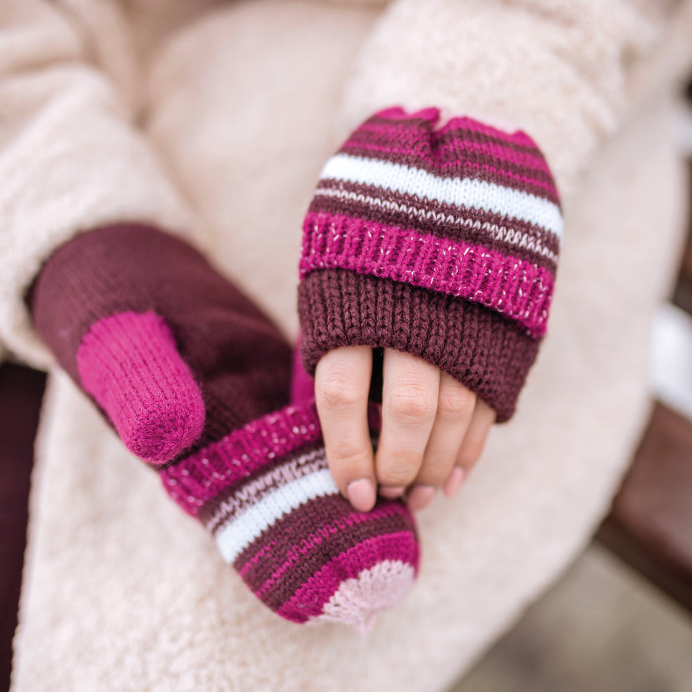 Ladies Bronte Converter Mittens - Burgundy & Mulberry