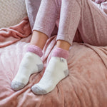 Ladies Original Sleep Socks with Turnover Feather Top - Pink &Cream