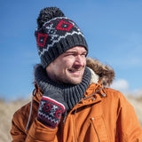 Mens Helsinki Bobble Hat - Charcoal & Red