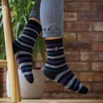 Mens Lite Split Medium Stripe Socks - Charcoal