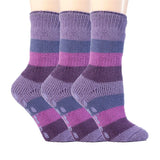 Special Offer 3 Pairs Kids Thermal Slipper Socks - Dark Lilac Stripe