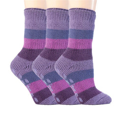 Special Offer 3 Pairs Kids Thermal Slipper Socks - Dark Lilac Stripe