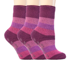 Special Offer 3 Pairs Kids Thermal Slipper Socks - Deep Fuchsia Stripe