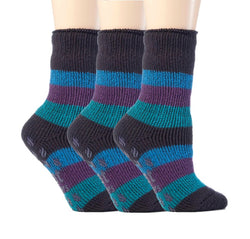 Special Offer 3 Pairs Kids Thermal Slipper Socks - Midnight Purple Stripe