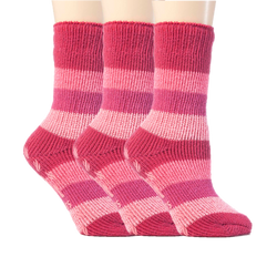 Special Offer 3 Pairs Kids Thermal Slipper Socks - Raspberry Stripe