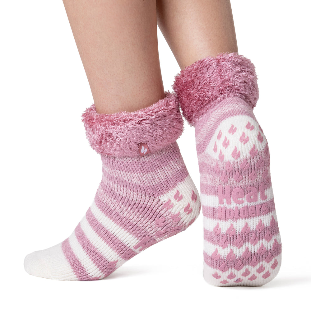 Ladies Original Aberfeldy Lounge Socks with Comfy Turnover Feather Top - Rose Blush