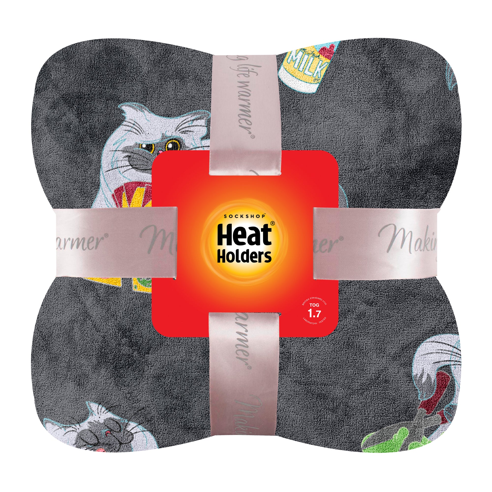 Oversized Fleece Thermal Blanket Black Cat Design Heat Holders