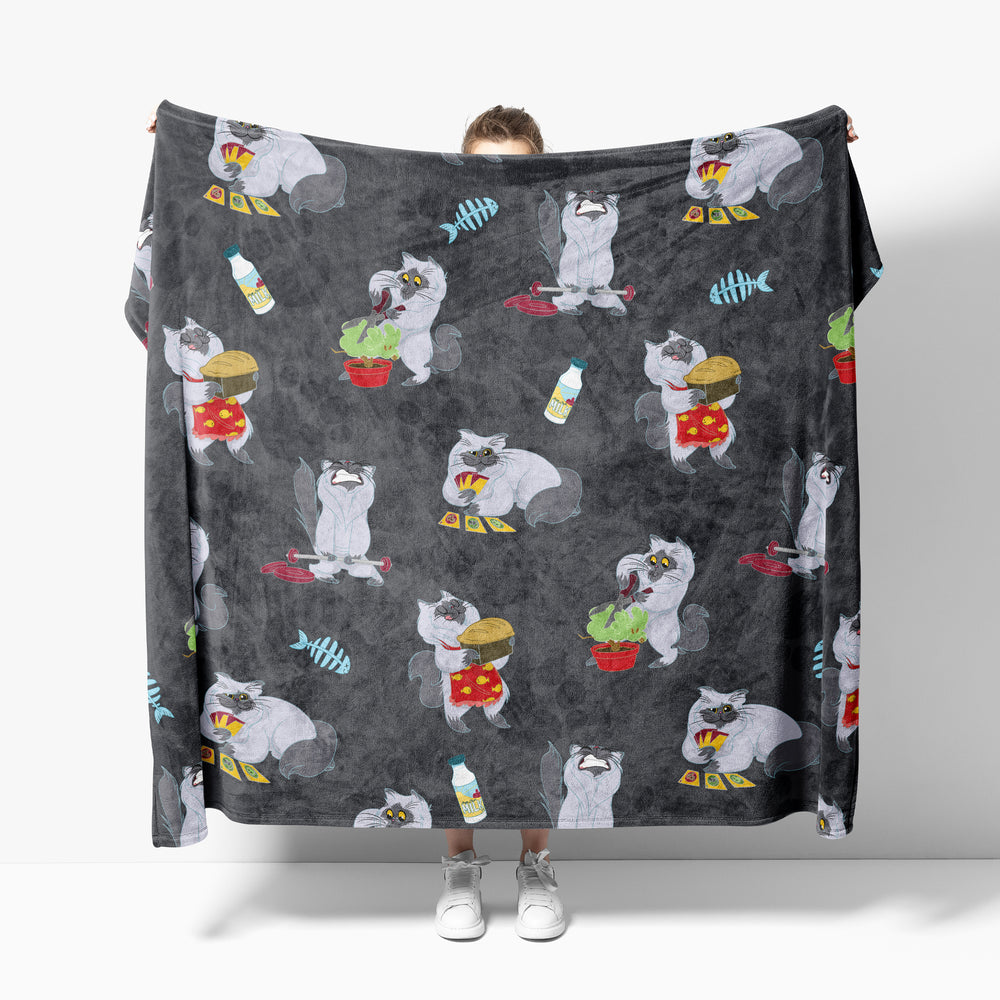 Oversized Fleece Thermal Blanket 180cm x 200cm - Black Cat Design