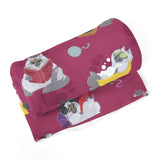 Oversized Fleece Thermal Blanket 180cm x 200cm - Raspberry Cat Design