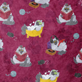 Oversized Fleece Thermal Blanket 180cm x 200cm - Raspberry Cat Design