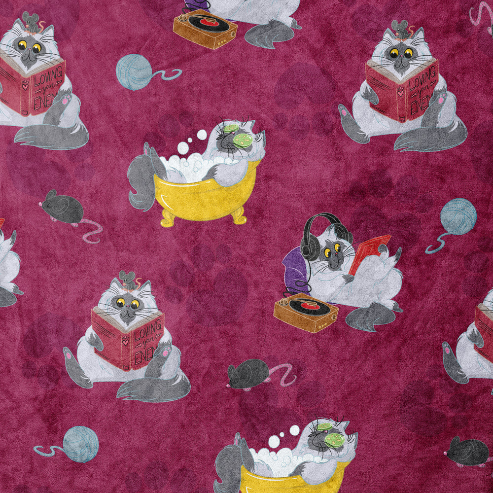 Oversized Fleece Thermal Blanket 180cm x 200cm - Raspberry Cat Design