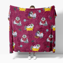 Oversized Fleece Thermal Blanket 180cm x 200cm - Raspberry Cat Design