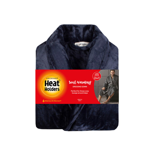 Mens Thermal Dressing Gown Navy Heat Holders