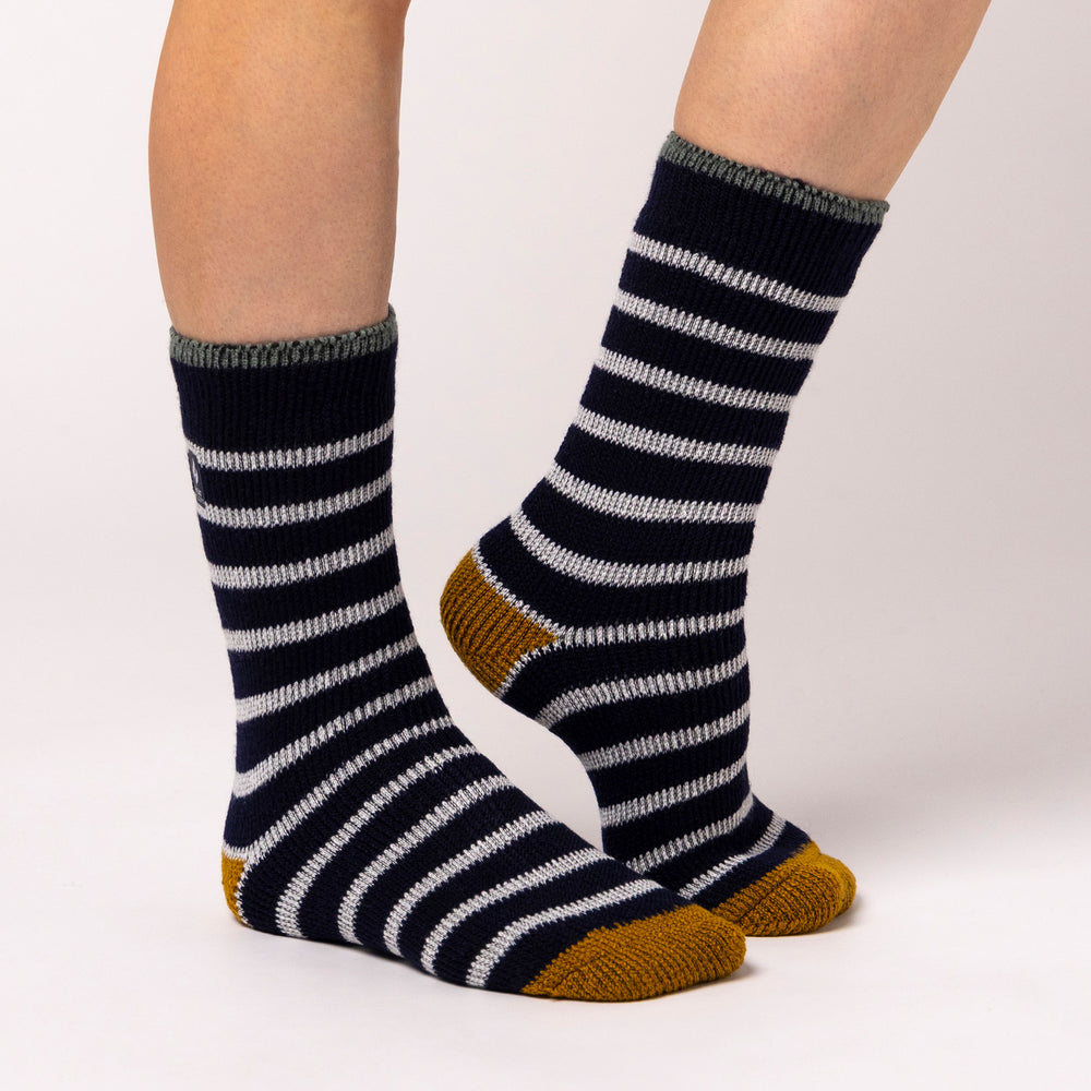 Ladies Original Amara Two Tone  Stripe Socks - Navy & Mustard