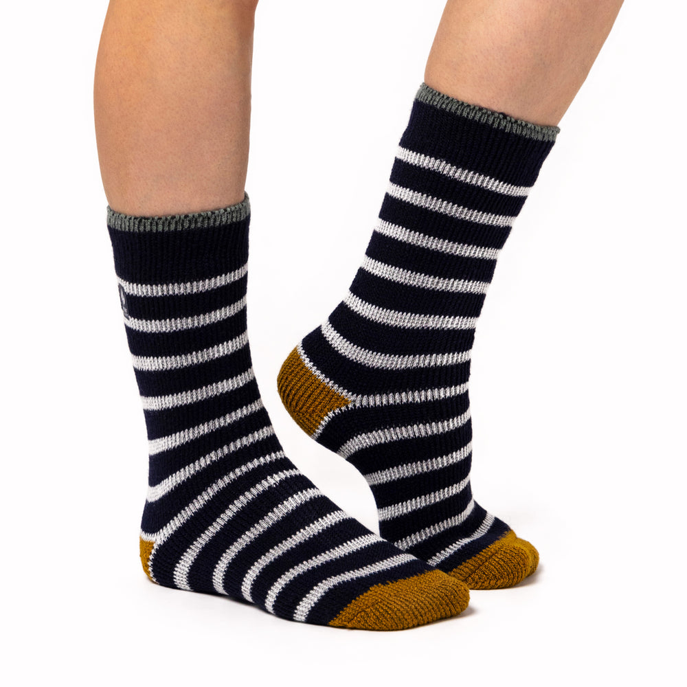 Ladies Original Amara Two Tone  Stripe Socks - Navy & Mustard