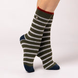 Ladies Original Amara Two Tone  Stripe Socks - Olive & Blue Sapphire