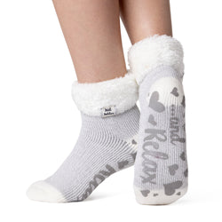 Ladies Original Ara Lounge Socks with Comfy Turnover Feather Top - Silver