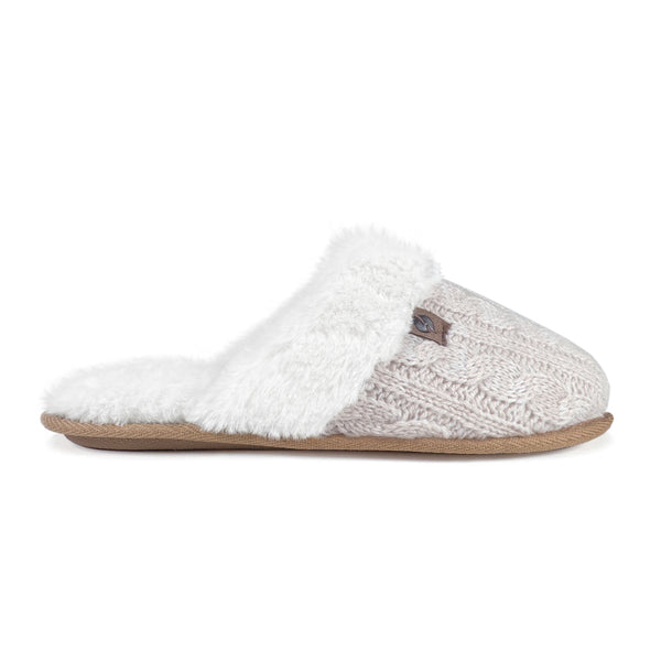 Ladies Aria Cable Faux Fur Thermal Scuff Slippers - Cream